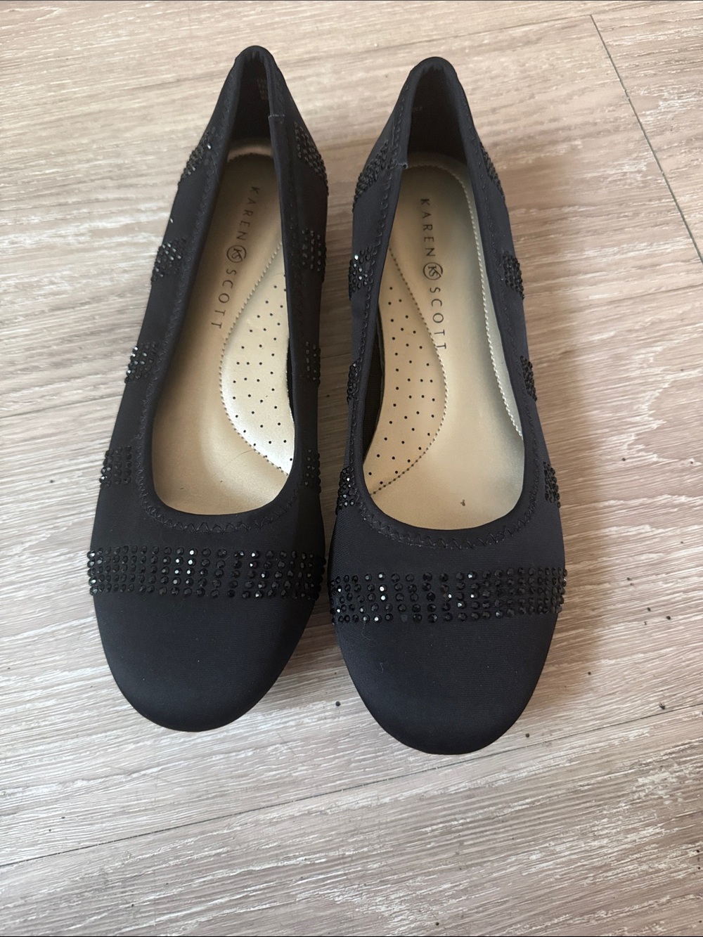Karen Scott Black Rhinestone Slip-On Women's Flats